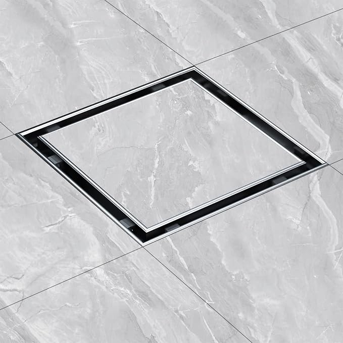 EMBATHER 4 Inch Square Shower Drain with Tile Insert Grate, 304 Stainless Shower Floor Drain and Shower Drain Cover Included Hair Catcher and Leveling Feet, Brushed Nickel