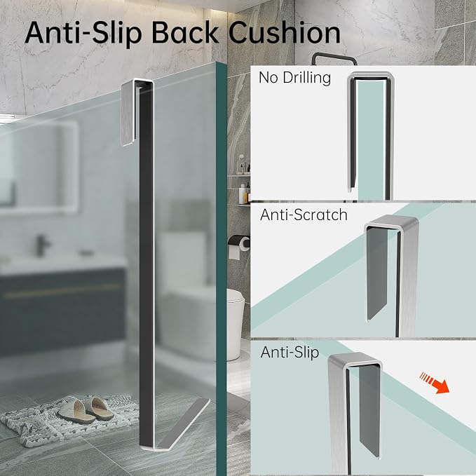Linone 10 in Shower Door Hooks, Towel Hooks for Bathrooms, Shower Hooks for Towels, Heavy Duty Drilling-Free Extended Over Door Towel Hooks for Frameless Glass Shower Door, 3 Pack