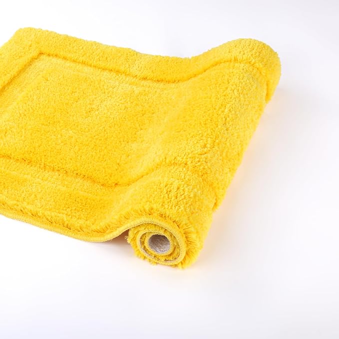 SHACOS Soft Microfiber Bathroom Rugs Set of 2 Pieces, Yellow | 32x20 + 24x16, Absorbent Plush Bath Rugs, Non Slip Washable Shaggy Bath Mats, Fluffy Bathroom Runner Floor Mats Shower Rug