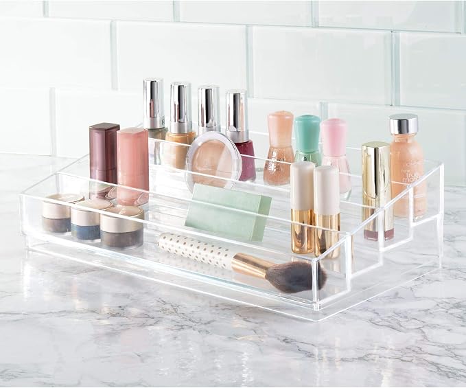 iDesign Tiered Cosmetics & Nail Polish Organizer, The Clarity Collection – 12.75 IN X 6.5IN X 3.75 IN, Clear | 13" x 6.5" x 3.46"