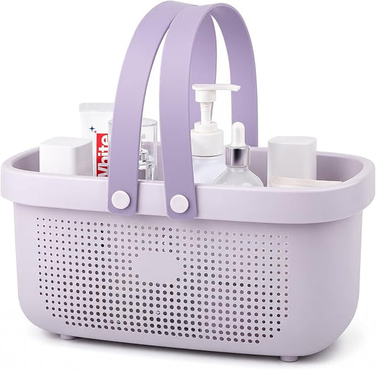 JiatuA Plastic Storage Basket with Handle Portable Shower Caddy Tote Organizer Basket Bin for Bathroom Kitchen Dorm Room Bedroom, ‌Purple