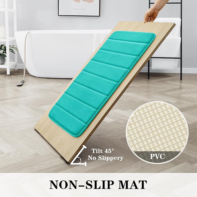 BYSURE Light Teal Memory Foam Bathroom Rug Set 3 Piece | Non Slip Extra Soft Absorbent Machine Washable Toilet Bath Toilet Mat 17"x24"+20"x32"+U Shape 20"x24"
