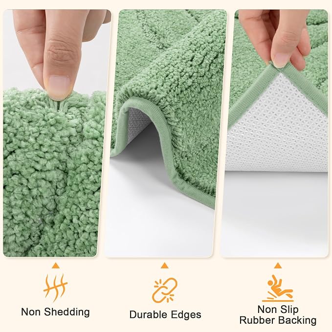 HEBE Bathroom Rugs Sets 5 Piece, Non Slip Washable Absorbent Bath Mat Set | Super Soft Plush Microfiber Bathroom Mats with Runner Set, Solid Bathmat with U-Shaped Toilet Rug Cover Set for Tub, Shower