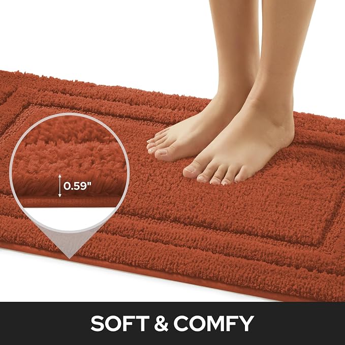 HOMEIDEAS Bathroom Rugs Sets 2 Piece, Soft Non Slip Bath Mat Burnt Orange | Ultra Absorbent, Microfiber Machine Washable Bath Rug Set, for Bathroom, Tub, Shower 20" x 32" + 16" x 24"