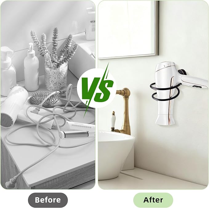 Bathroom Hair Dryer Holder Hair Care Tools Holder Wall Mount Chrome Finished Stainless Steel-Balck
