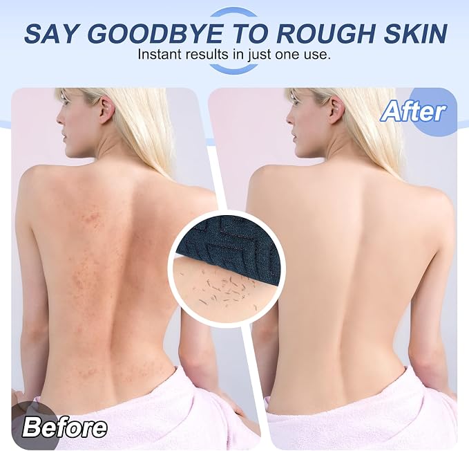 38 Inch Exfoliating Back Scrubber for Shower, Back Washer, Black | Dual Handles Wider Bath Exfoliator, Full Back Coverage without Straining, Dual-Sided for Deeper Cleansing, Men & Women Acne
