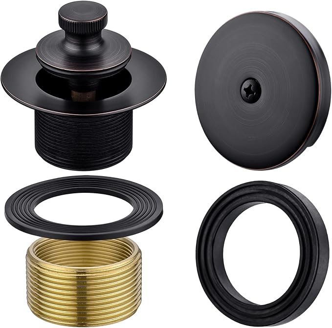 Brass Bathtub Drain Kit, Lift and Turn Tub Drain Kit with Overflow Faceplate, Oil Rubbed Bronze