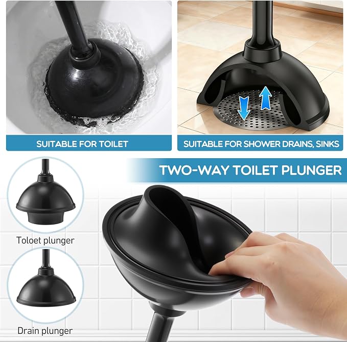 Reallnaive 8 Pack Toilet Plunger with Holder, Commercial Grade Heavy-Duty Plunger Set with Storage Base, Professional Bathroom Maintenance Tool