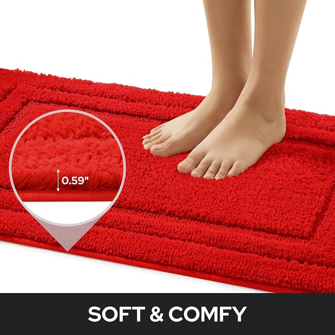 HOMEIDEAS Bathroom Rugs Sets 2 Piece, Super Soft Non Slip Bath Mat Red | Ultra Absorbent, Microfiber Machine Washable Bath Rug Set, for Bathroom, Tub, Shower 20" x 32" + 16" x 24"