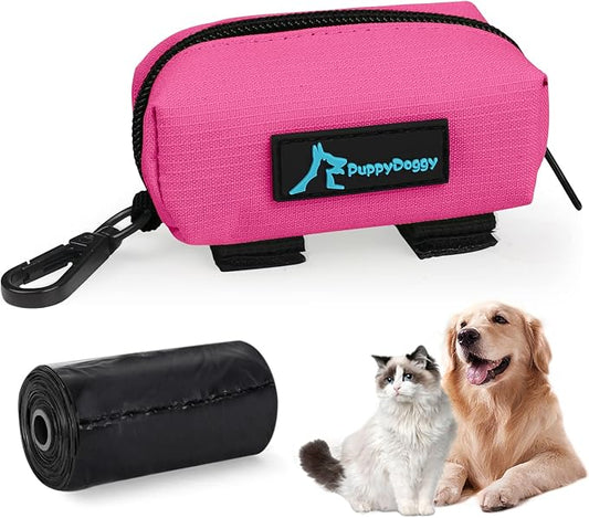1 Pack Poop Bag Holder for Dogs & Cats Waste Bag Dispenser Pouch with 1 Roll of Free Poop Bags - Dog Leash Accessory & Bicycle (Pink)