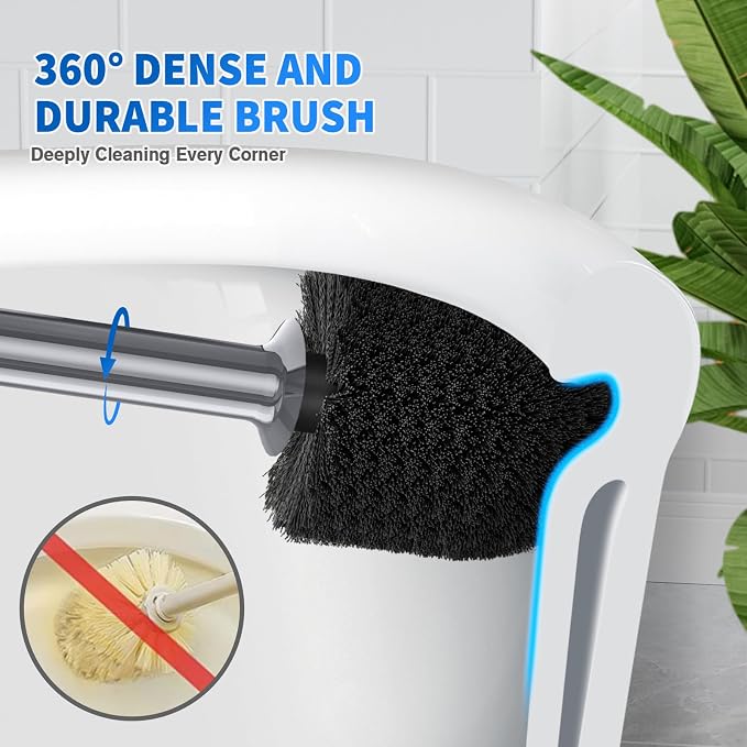 LOVLOY Toilet Plunger and Brush, Bowl Brush and Heavy Duty Toilet Plunger Set with Ventilated Holder, 2-in-1 Toilet Brush and Plunger Combo for 5.3-inch Toilet Drain Bathroom Cleaning (White)
