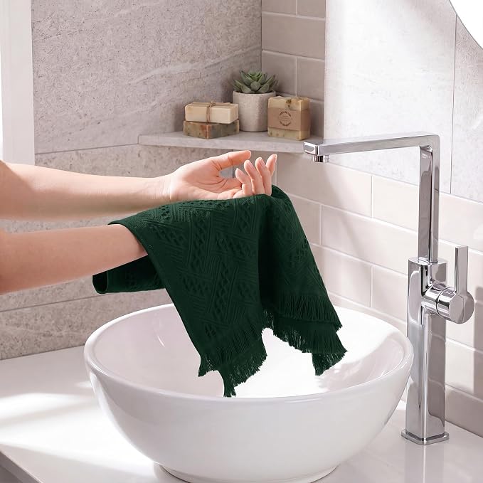 HunnmingRe 24 Pack Boho Hand Towel for Kitchen,Forest Green | 14x30 Inch, 100% Turkish Cotton, Summer Boho Decorative ,Towel Waffle ,Farmhouse Decor ,Absorbent Soft ,Guest Gift
