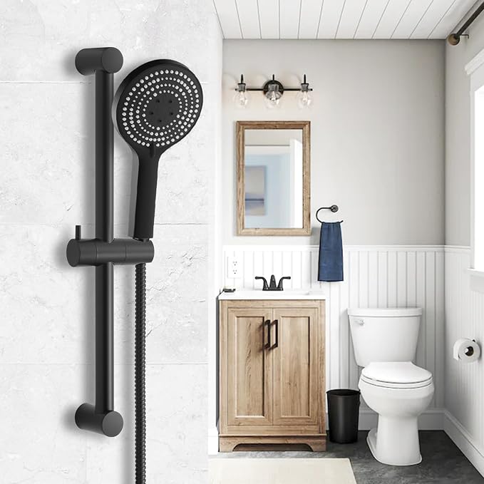 OFFO Shower Slide Bar 21 in Adjustable Installation Distance 16-20 in with 360° Adjustable Handheld Shower Head Holder for Bathroom, Screw Wall Mounted, Matte Black