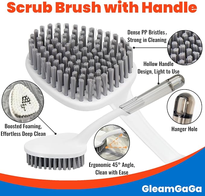 3 Pack Shower Brush for Cleaning, Heavy-Duty Scrub Brush Set for Bathroom | 3 Specialized Brushes, Stiff Bristles, Curved Brush, V-Shaped Grout Brush, Bathroom Deep Cleaning