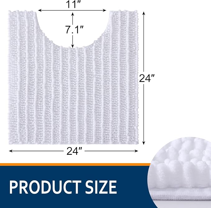 Smiry Bathroom Toilet Rugs U Shaped 24x24, Chenille Bath mats for Toilet | White Extra Soft Absorbent Non Slip Rubber Backing Contour Bath Rugs for Toilet, Machine Washable Contoured Bath Mats