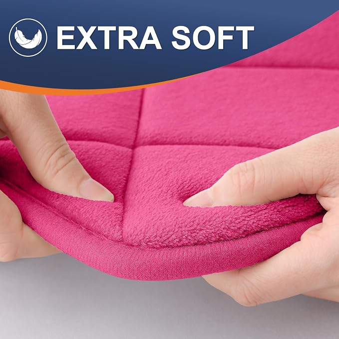 OLANLY Memory Foam Bath Mat 44x24, Ultra Soft and Absorbent Bathroom Rugs | Deep Pink, Quick Dry, Machine Washable Shower Bath Rugs, Comfortable Bath Carpet for Bathroom Floor, Tub and Shower