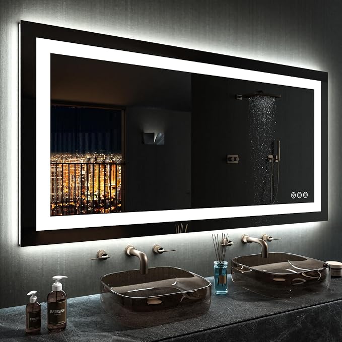 LOAAO 50"X30" LED Bathroom Mirror with Lights, UL Listed | Anti-Fog, Dimmable, RGB Backlit + Front Lighted, Memory Function, Tempered Glass