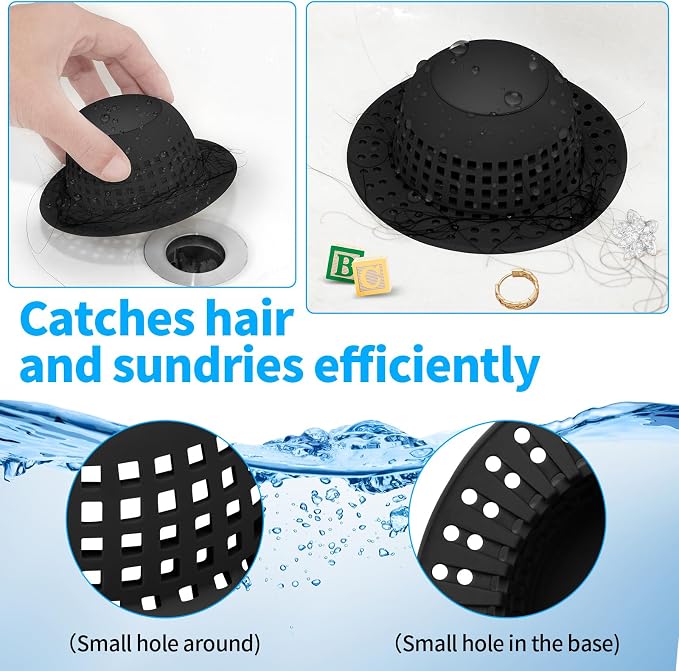 Aluvor Shower Drain Hair Catcher Bathtub Drain Cover Sink Drain Protector | Bathroom Sink & Bathtub Drain Strainer for Pop-Up & Regular Drains, All Black