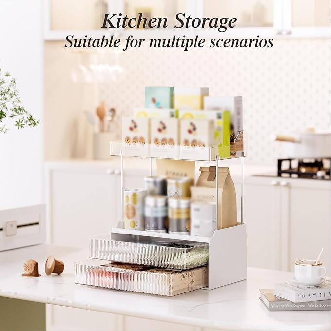 Bathroom Counter Organizer, TidyStash 2-Tier 2-Drawer Makeup Organizer Countertop, Easy to Install, Ideal for Bathroom Storage, Vanity, Perfume, Large Skincare Items, Present, and More, Clear