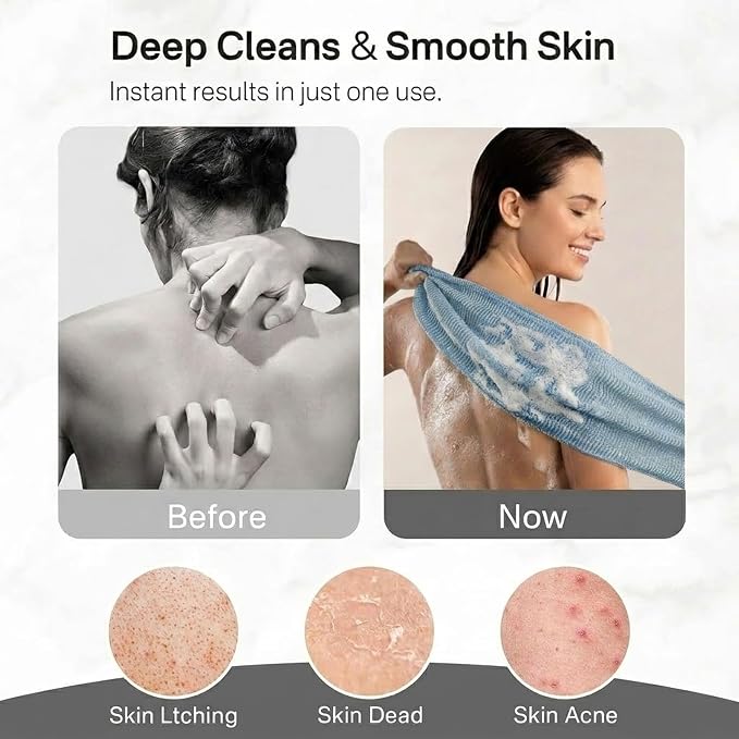 2PCS Exfoliating Washcloth Towel - Exfoliating Body Scrubber Exfoliator, Loofah Sponge Wash Cloth, Korean & Japanse & African Net Sponge Rag - Back Scrubber Washer (Lake Blue+Blue)