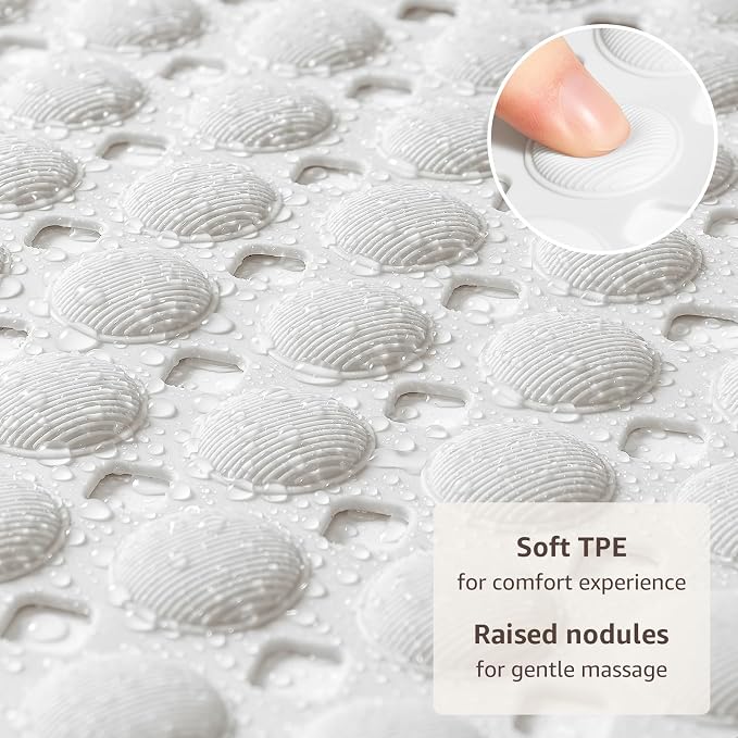 OTHWAY Bath Tub Shower Mat Non Slip, Bathtub Floor Liner Mats for Inside Shower Bathroom, Suction Cups and Drain Holes for Feet Scrubbing, Machine Washable, Soft on Feet, 35x16 Inch, White