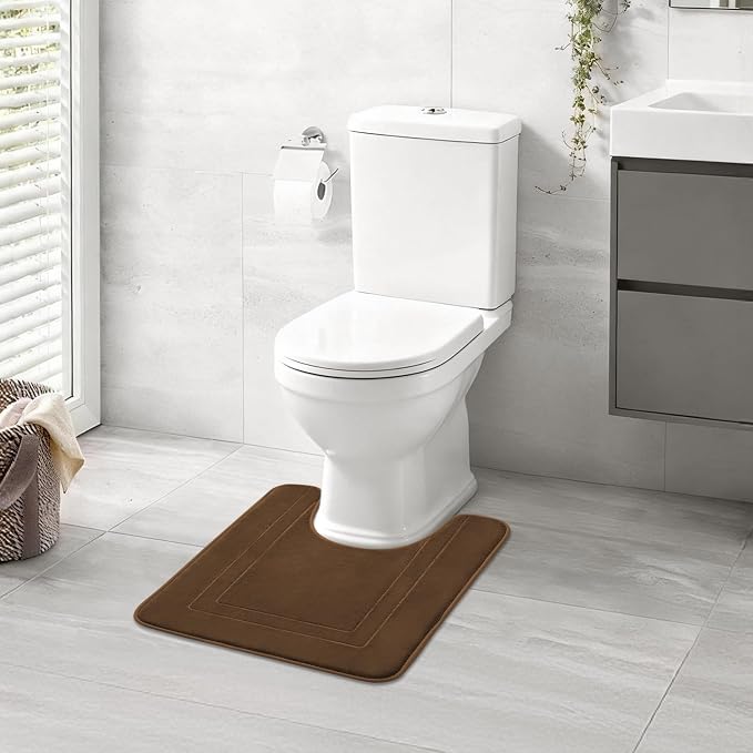 Cupic Cupid Memory Foam Bath Mat 24"×20", U-Shaped Bathroom Rugs, Brown | Soft Touch, Cushioned Comfort, Non Slip Bathroom Mat, Super Absorbent & Quick Dry, Machine Washable for Shower, Tub & Vanity