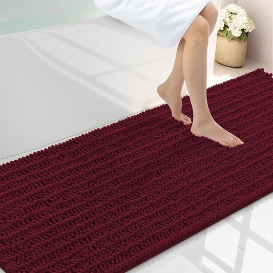 Smiry Bathroom Rugs 70X24, Extra Soft Rubber Backing Chenille Bath Mats | Burgundy Machine Washable Non Slip Quick Dry Bath Mats for Bathroom Floor, Tub, Shower, Home Decor Accessories