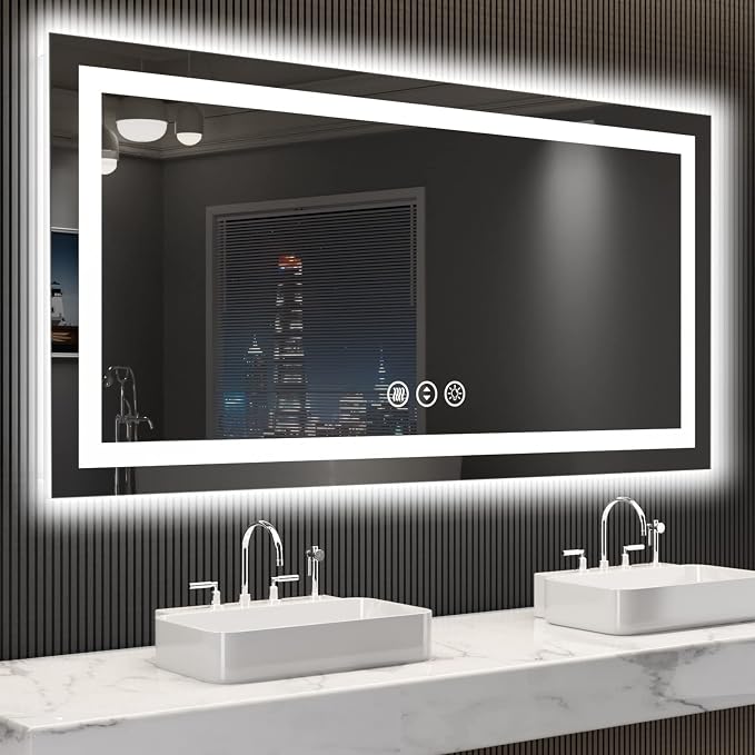 LOAAO 55"X30" LED Bathroom Mirror with Lights, UL Listed | Anti-Fog, Dimmable, 3 Color Temperature, Backlit + Front Lit, Memory Function, Tempered Glass