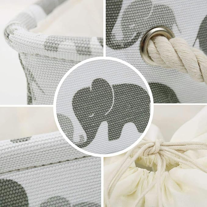 Storage Bins,Fabric Storage Baskets Towel Storage Bin Laundry Toy Basket w Drawstring Closure,Gray Elephant