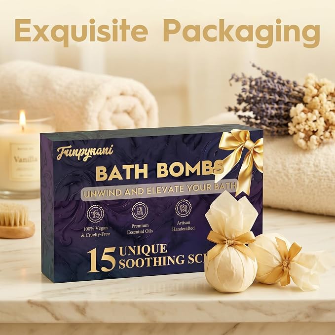15 Pack Bath Bombs Gift Set for Women - 15 Unique Scents & Colors, Organic Handmade Bubble Bath Balls with Essential Oils & Shea Butter, Relaxing Spa Fizzies, Birthday Gifts for Mom Wife