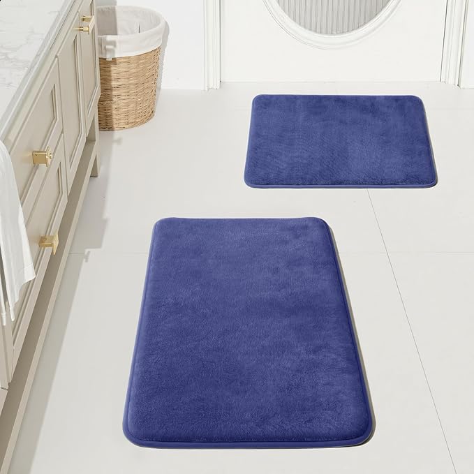 HUXMEYSON Bathroom Rugs Sets 2 Piece, Non-Slip & Quick Dry Bath Mat Set, Ultra Soft Velvet Bath Rugs for Bathroom, Toilet and Shower Floor, Royal Blue