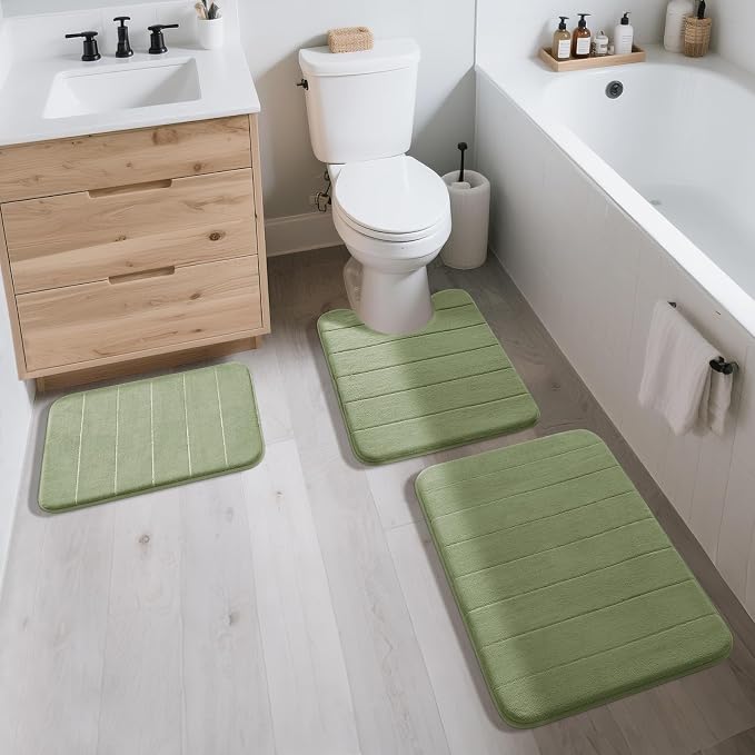 Yimobra Memory Foam Bath Mat, Super Soft Absorbent Bathroom Rug Non Slip 31.5x20 Inch, Quick Dry, Machine Washable Floor Carpet for Tub Shower, Home Decor Accessories, Sage Green
