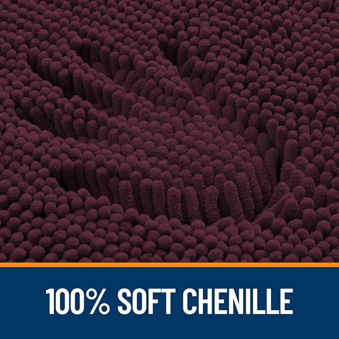 OLANLY Chenille Bathroom Rugs Sets 2 Piece, 24"x16"+24"x20", Black Cherry | Soft Absorbent Bath Mat and U-Shaped Contour Toilet Rug Set, Quick Dry, Machine Washable Bath Carpet, Home Decor Accessories
