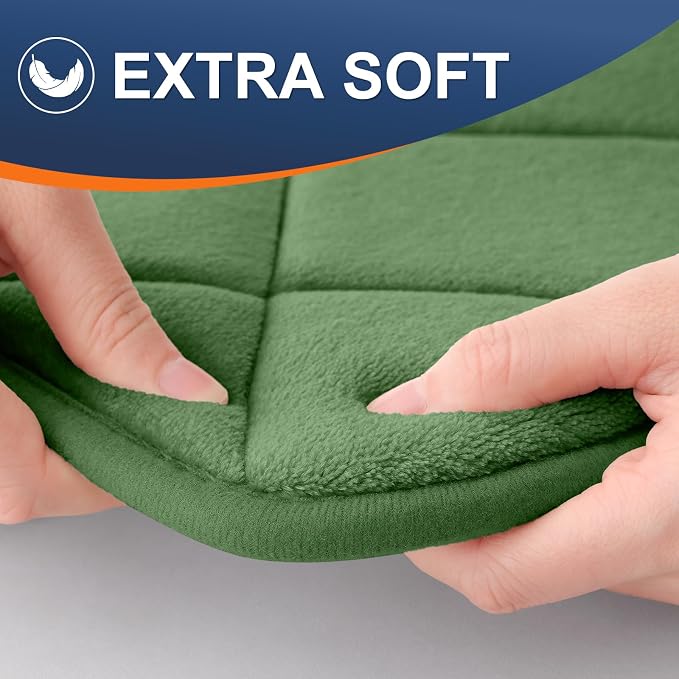 OLANLY Memory Foam Bath Mat 44x24, Ultra Soft and Absorbent Bathroom Rugs | Olive Green, Quick Dry, Machine Washable Shower Bath Rugs, Comfortable Bath Carpet for Bathroom Floor, Tub and Shower