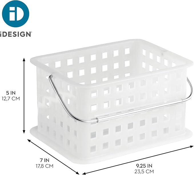 iDesign Portable Shower Caddy Basket with Handle, Set of 3, Frost | For Dorm or Bathroom, Made in USA