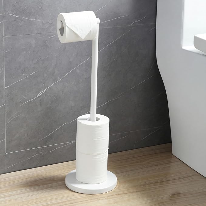 BGL Toilet Paper Holder Standing On Floor White, Tissue Holder On Floor with Reserve Storage Paper Rolls, Free-Standing Roll Paper Holder
