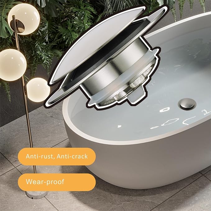 Brushed Bathtub Drain Stoppers, Wellup Universal Pop Up Bathtub Drain Stopper Replacement, Tip Toe & Lift and Turn Tub Plug, Stainless Steel Drain Conversion Kit for 1-3/8"and 1-1/2" Bathroom Drains