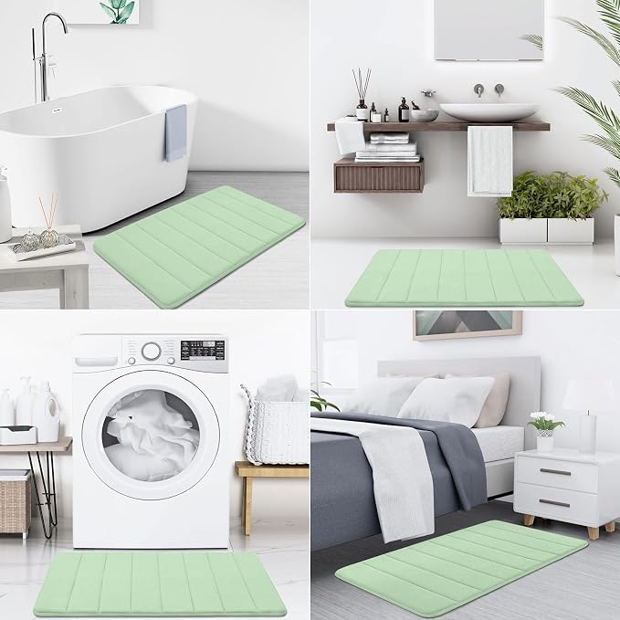 Buganda Memory Foam Bath Mat 35.4 x 24, Ultra Soft Absorbent Bathroom Rugs | Sage Green, Machine Washable Quick Dry Bath Mats for Bathroom Floor, Shower and Tub, Home Decor Accessories