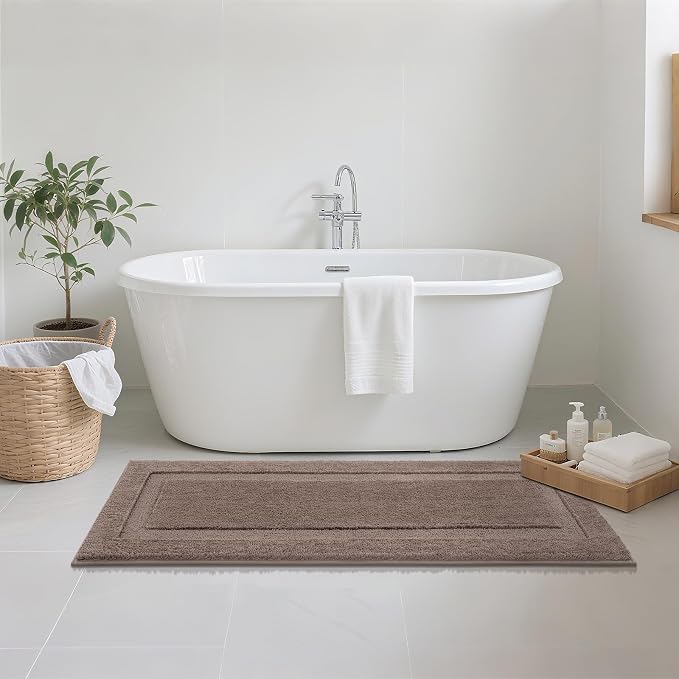 SHACOS Soft Microfiber Bathroom Rugs Set of 2 Pieces, Coffee | 47x20 + 32x20, Absorbent Plush Bath Rugs, Non Slip Washable Shaggy Bath Mats, Fluffy Bathroom Runner Floor Mats Shower Rug