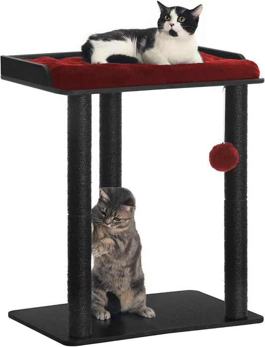 26.7in Large Cat Tree Tower Condo, Cat Scratch Posts for Indoor Cats, Big Plate, Three 23.6in Full Sisal Scratching Posts, Black&Red