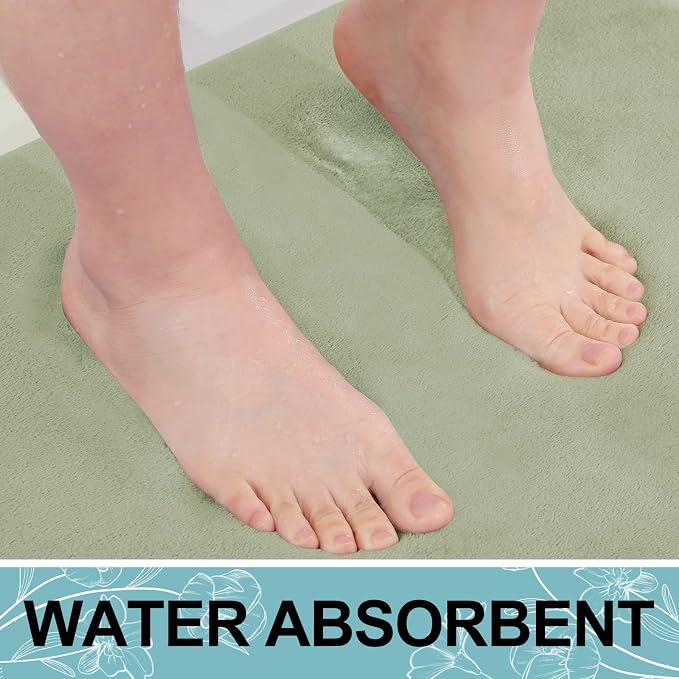 Smiry Memory Foam Bath Mat 36x24, Extra Soft and Absorbent Bathroom Rugs | Sage Green, Quick Dry Machine Washable Non-Slip Bath Mat for Bathroom Floor, Shower and Tub