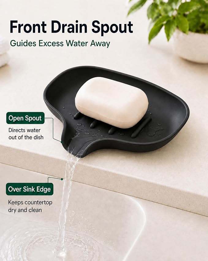 AIMAIAIMAI 3 Pack Soap Dish, Soap Dishes for Bathroom, Shower, Silicone Soap Bar Holder, Soap Tray for Kitchen, BPA-Free, Dishwasher Safe (Black)