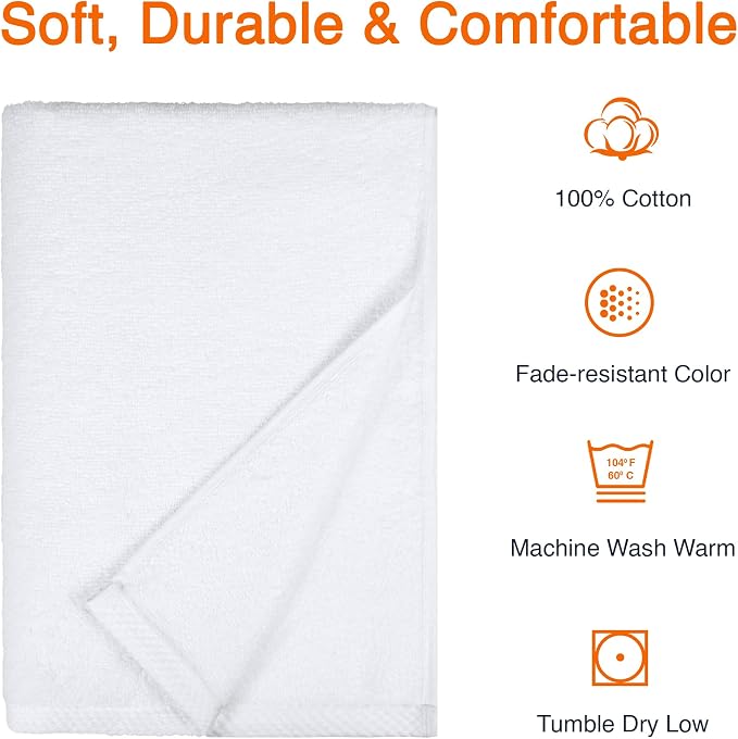 Amazon Basics 2-Piece Quick-Dry Oversize Bath Towel, 100% Cotton, 62" x 30", White