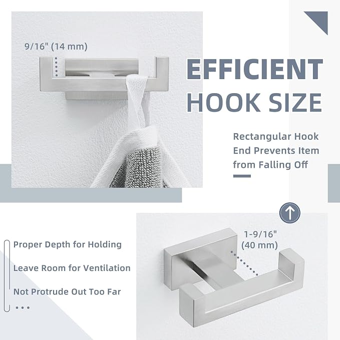 Angle Simple Towel Hook for Bathroom, SUS 304 Stainless Steel Double Robe Coat Hook, Hand Towel Hanger Wall Mount, Brushed Nickel