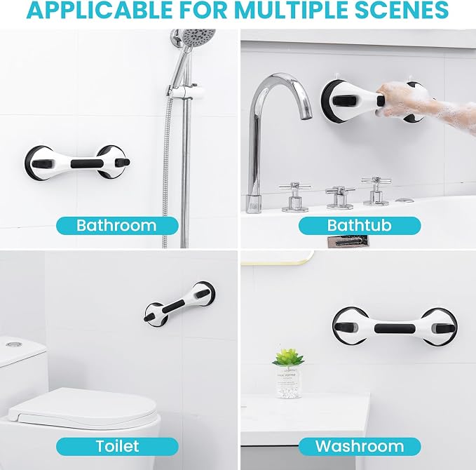 TAILI Suction Shower Grab Bar 2 Pack, Grab Bars for Bathtubs Showers for Seniors Elderly Handicap, Bathroom Safety Shower Handles Support Grip, Heavy Duty Suction Cup, No Drilling Removable, Black,G9