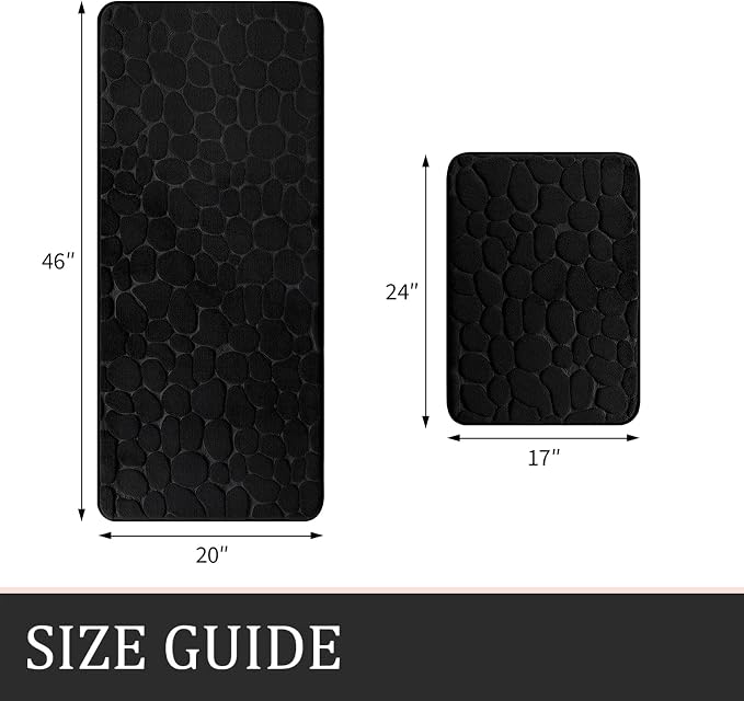 YIHOUSE Bathroom Rugs Mat Set, Memory Foam Bath Mat 2 Piece Black | 17x24&20x46, Non Slip, Water Absorbent, Washable, Bath Mat For Bathroom, Sink and Toilet