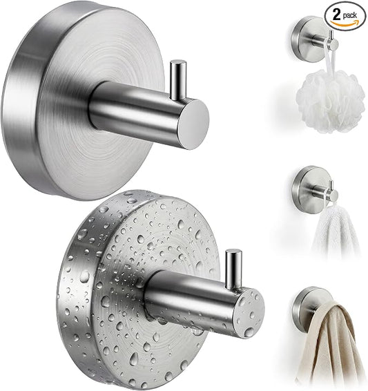 cleanan Suction Cup Hooks for Shower Wall - Heavy Duty Stainless Steel Bathroom Hanger, Vacuum Towel Hooks for Inside Shower Glass Door, Tile & Mirror, Waterproof Loofah Robe Holder No Drill (2 Pack)