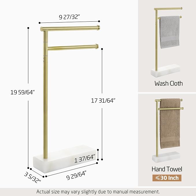 KES Gold Hand Towel Holder for Bathroom, Countertop Standing Swivel Towel Rack with Marble Base, Hand Towel Holder Free Standing 18/8 Stainless Steel Brushed Gold, BTH233-BZ