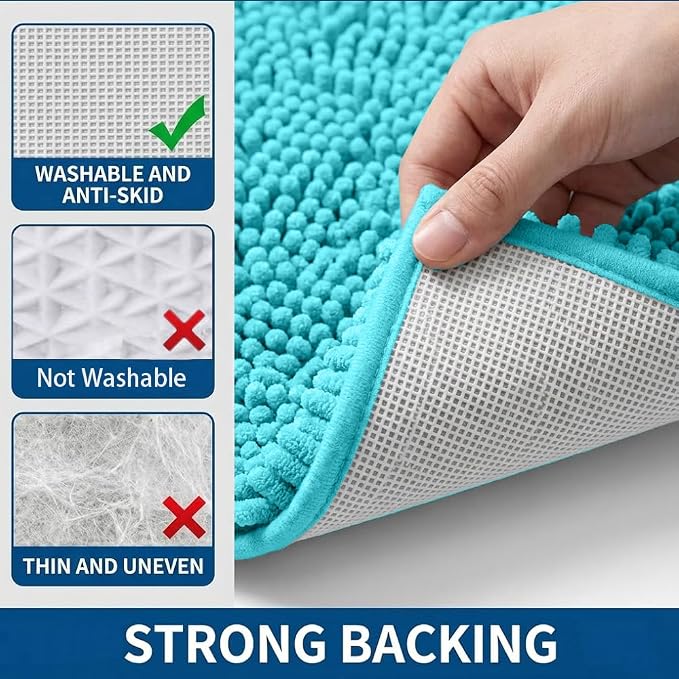 Bathroom Rugs Sets 2 Piece,Super Absorbent Chenille Bath Mats and U-Shaped Toilet Rug,Strong PVC Non Slip Backing,Microfiber Washable Dry Quickly Bath Mats for Bathroom(20"x32"+20"x20"U, Light Blue)