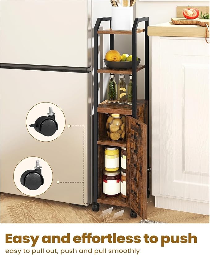 Hzuaneri Bathroom Storage Cabinet - Toilet Paper Storage Cabinet, Small Toilet Paper Holder with 4 Wheels, Bathroom Organizer with Adjustable Shelf, for Small Spaces, Rustic Brown BC04601X